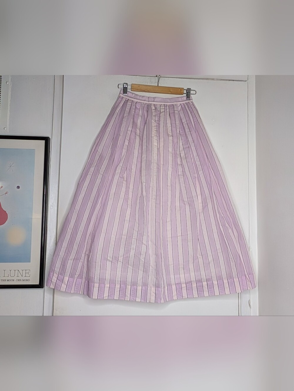 Tela • Cotton Pink Stripe Midi Skirt in Pink/Lavender